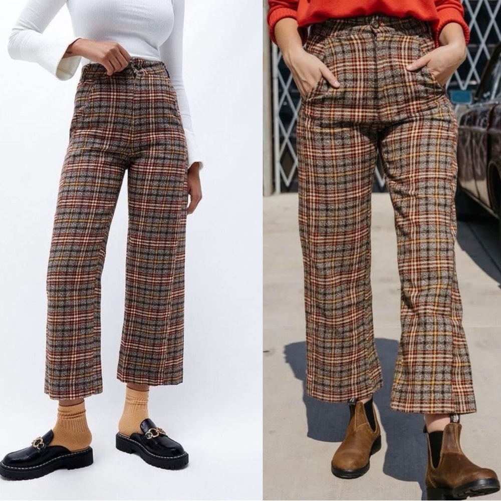 Free People Dark Academia Tartan Plaid Wide Leg Shape Up Trouser Pants Size 2 - Picture 4 of 15